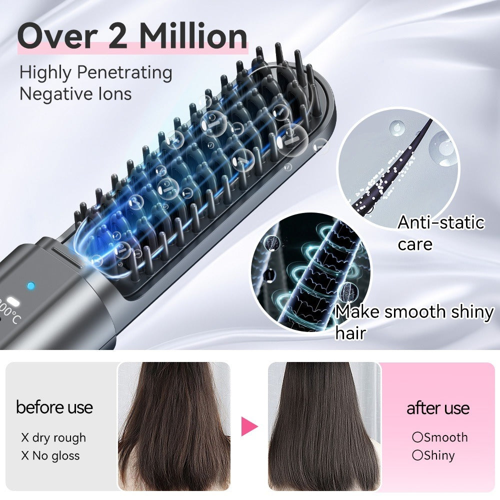 Cordless 2 In 1 Ionic Hair Straightener USB Hair Straightening Brush Heating Beard Clip Comb Styler Electric Wireless Comb