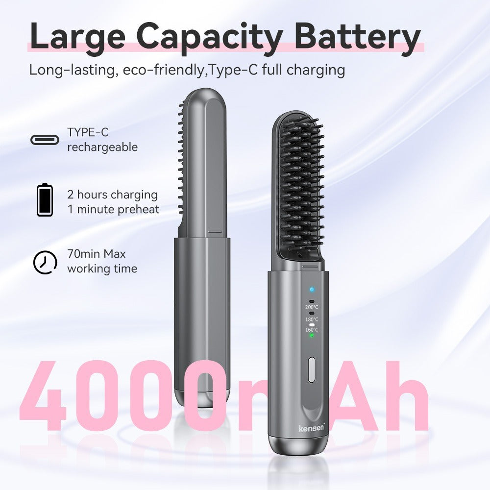 Cordless 2 In 1 Ionic Hair Straightener USB Hair Straightening Brush Heating Beard Clip Comb Styler Electric Wireless Comb