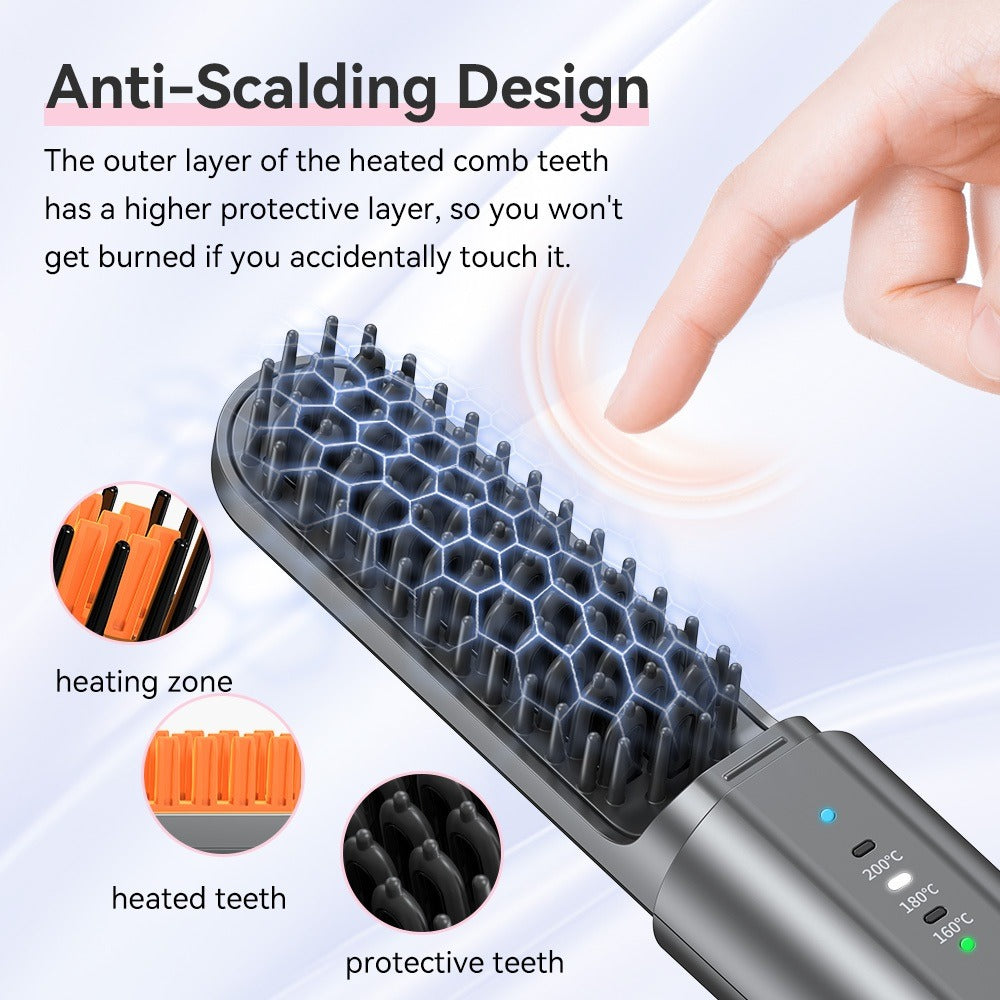 Cordless 2 In 1 Ionic Hair Straightener USB Hair Straightening Brush Heating Beard Clip Comb Styler Electric Wireless Comb