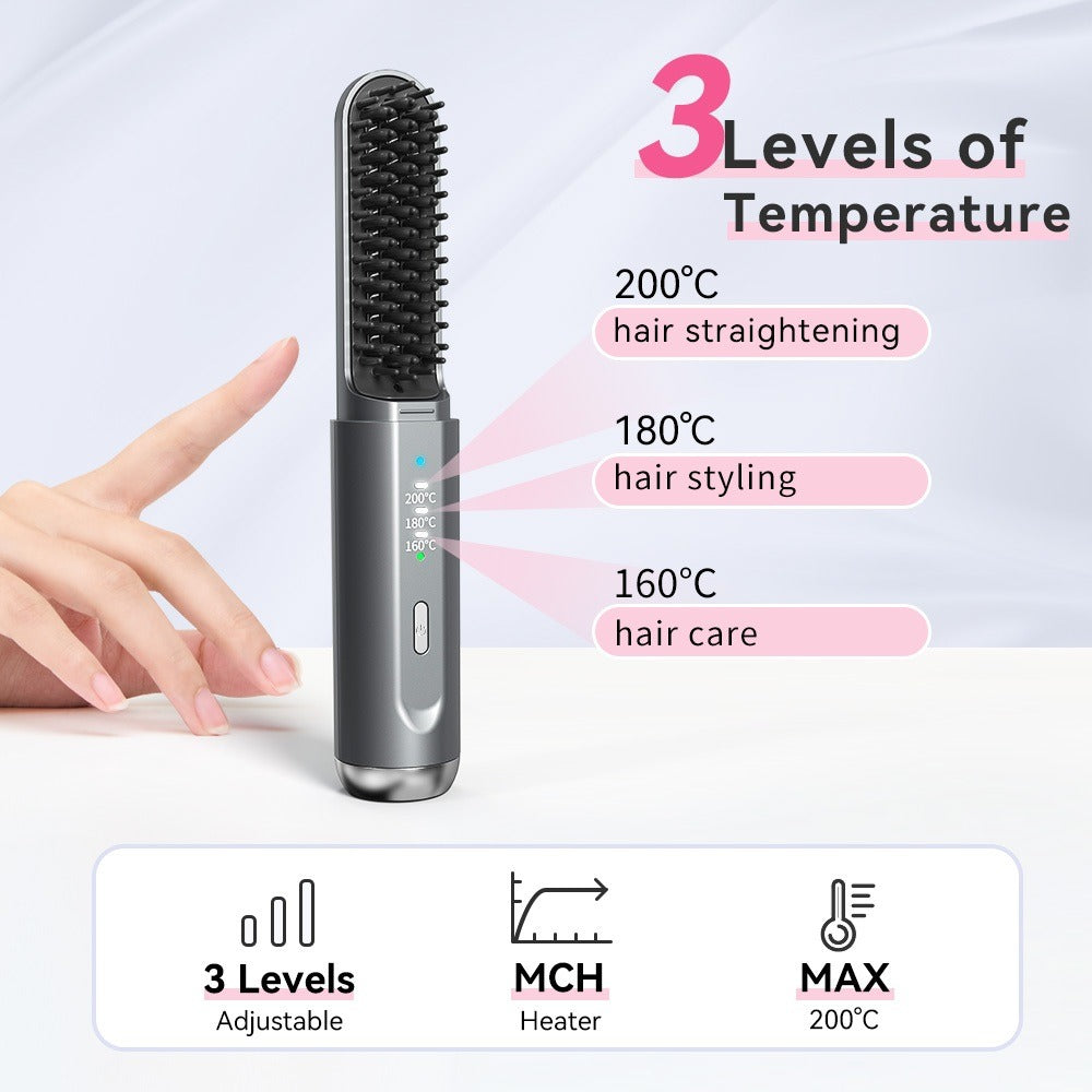 Cordless 2 In 1 Ionic Hair Straightener USB Hair Straightening Brush Heating Beard Clip Comb Styler Electric Wireless Comb